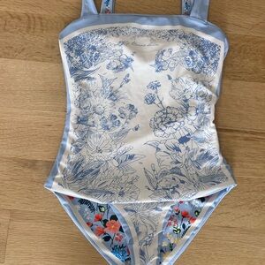 Blue and White Floral One Piece Swimsuit